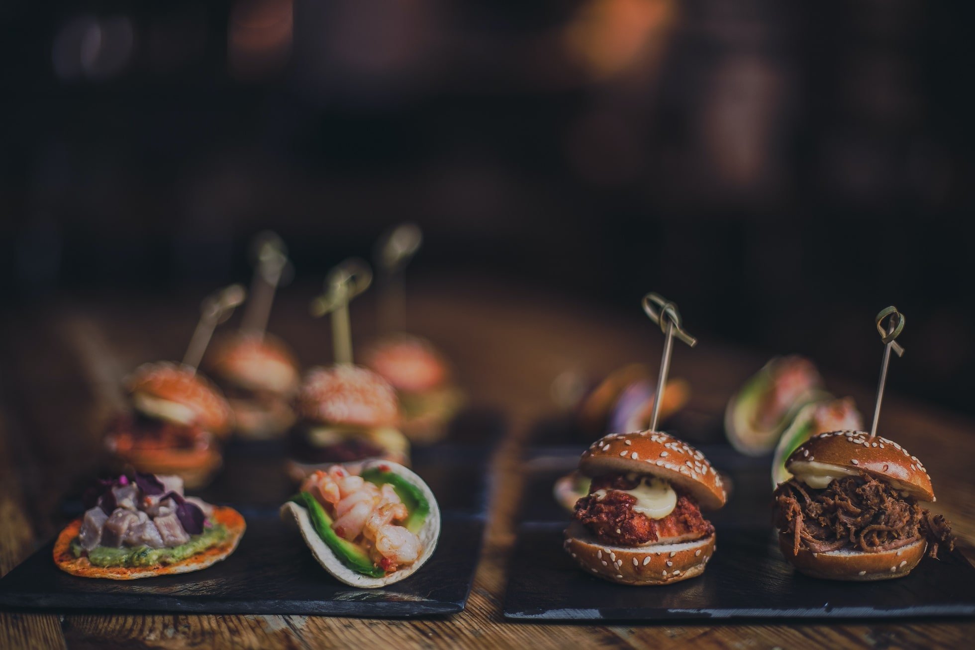 Sliders and appetizers plated at Longley's